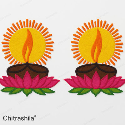 CHITRASHILA® Artistic Handmade Ready-to-Use Original Rangoli Powder Art Diya Design( Pack of 2)