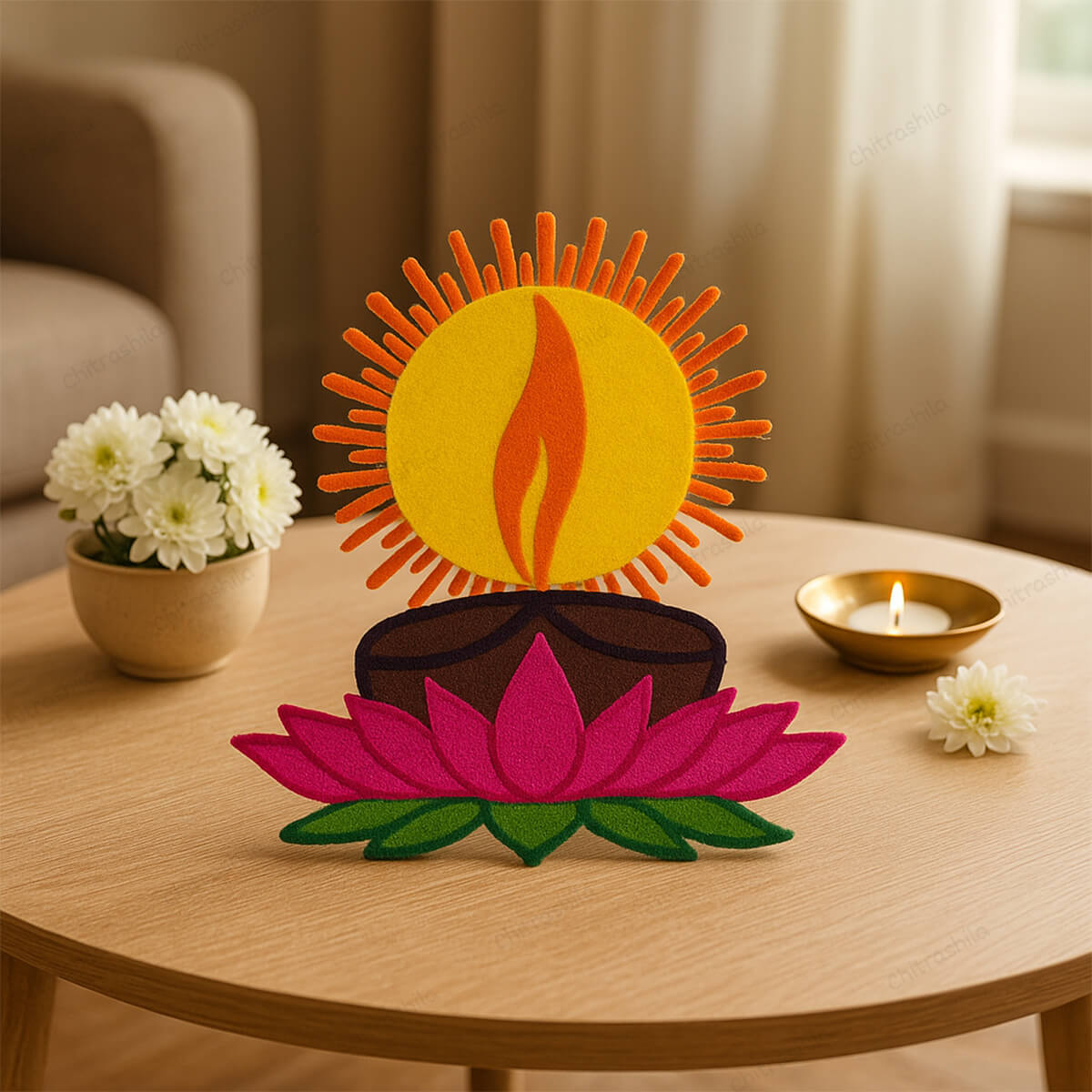 Diya and lotus Rangoli