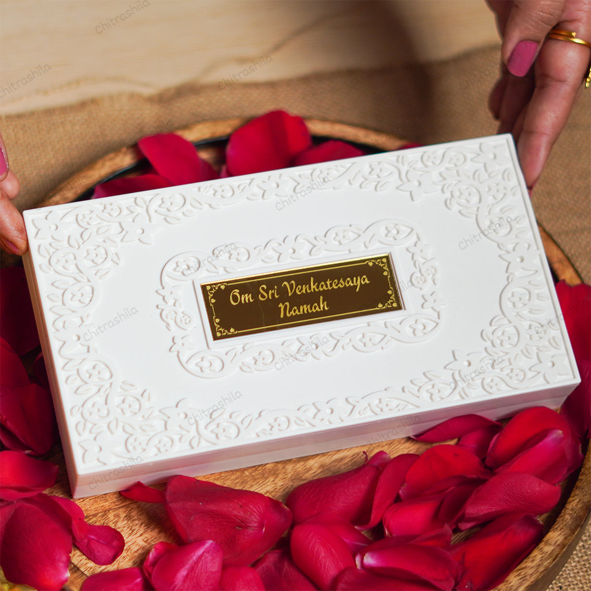 CHITRASHILA Gold Plated Venkateshwar Charan Paduka Pocket Temple