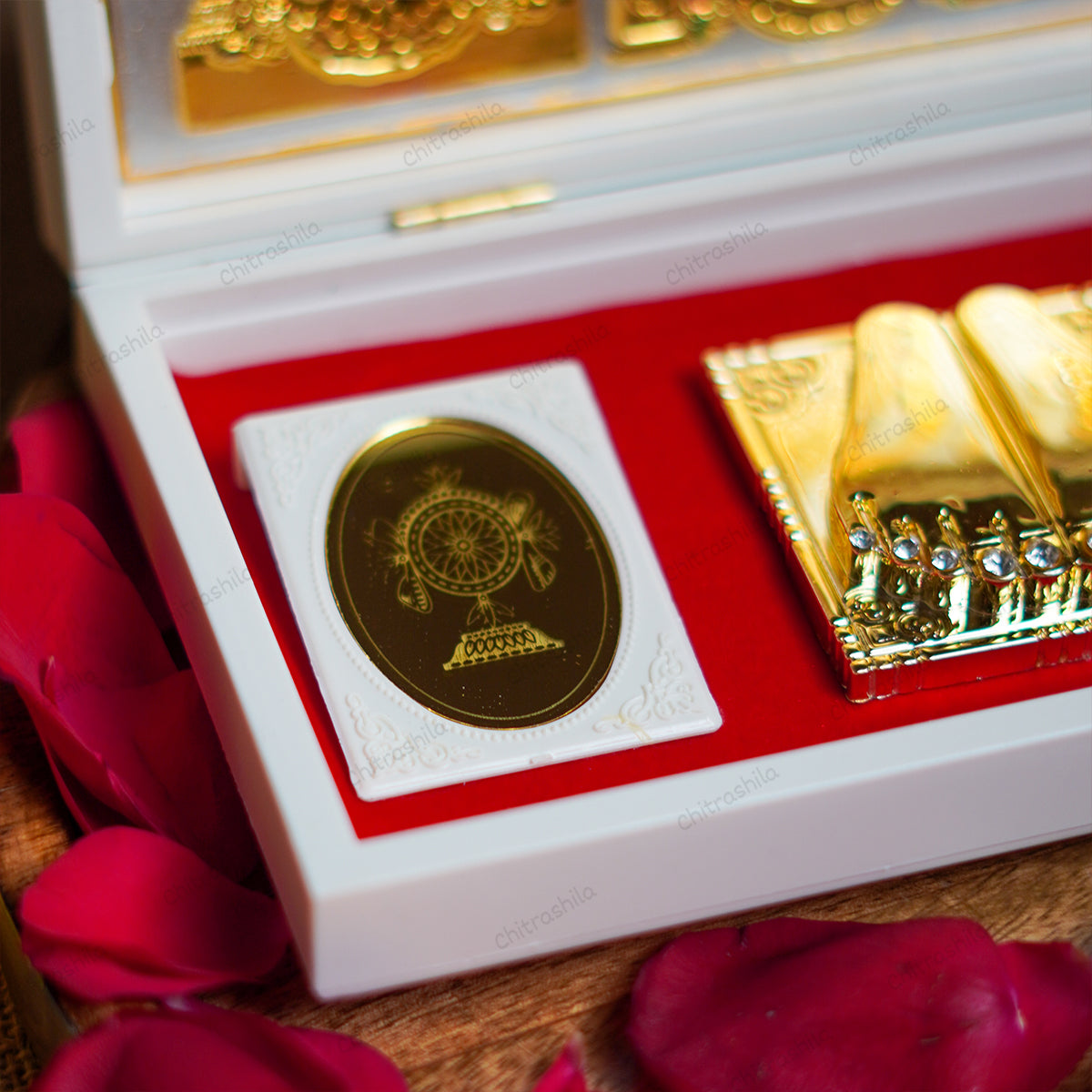 CHITRASHILA Gold Plated Venkateshwar Charan Paduka Pocket Temple