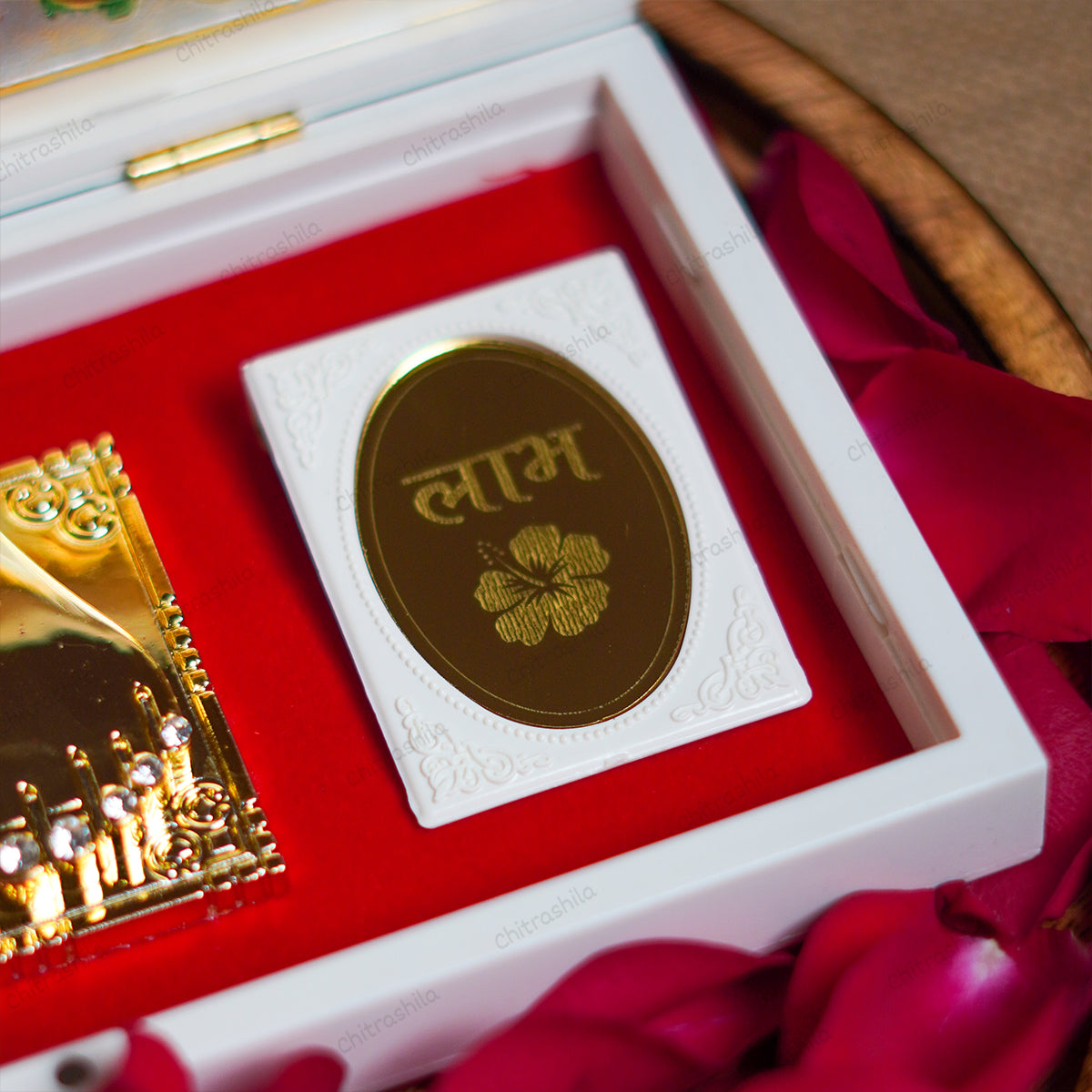 CHITRASHILA Lakshmi Saraswati Ganpati Gold Plated Pocket Temple For Diwali, House Warming & Return Gift