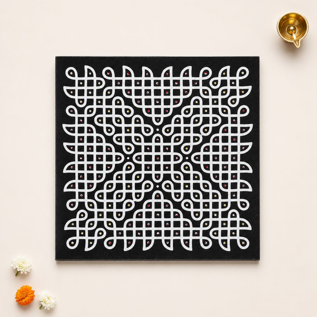 Classic Kolam Rangoli Granite Printed - 12x12 Inch Reusable Design (R-10)
