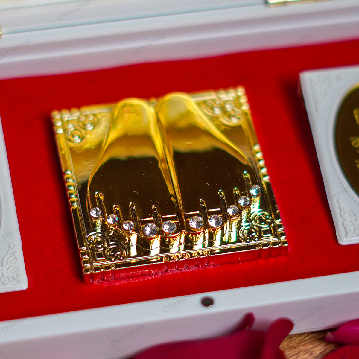 CHITRASHILA Lakshmi Saraswati Ganpati Gold Plated Pocket Temple For Diwali, House Warming & Return Gift