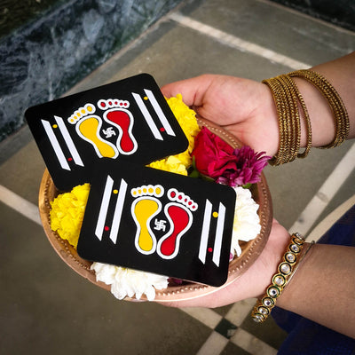 CHITRASHILA® Laxmi Charan Paduka / Paule for Door Entrance - Acrylic Printed (4*3 inch)