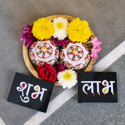 CHITRASHILA® Shubh-Labh for Door Entrance - Granite Printed (4*3 inch)