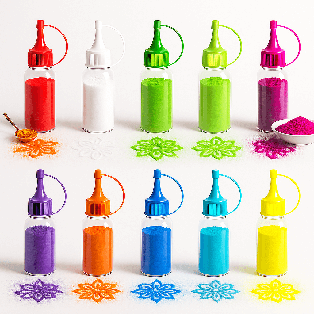 CHITRASHILA® Empty Rangoli Bottle with Swinger Cap - Clear Bottles with Multi-Colored Caps (Pack of 10)