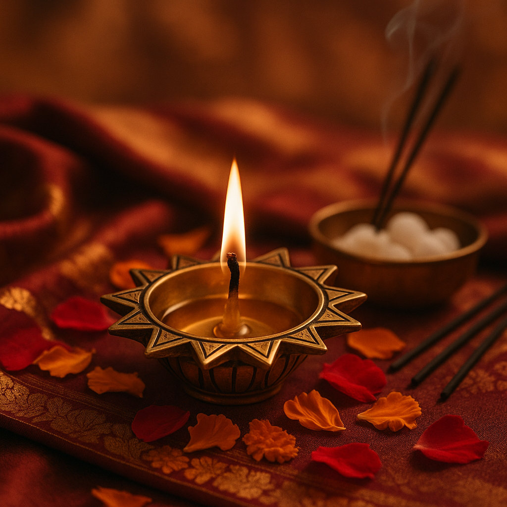 brass sun shaped diya