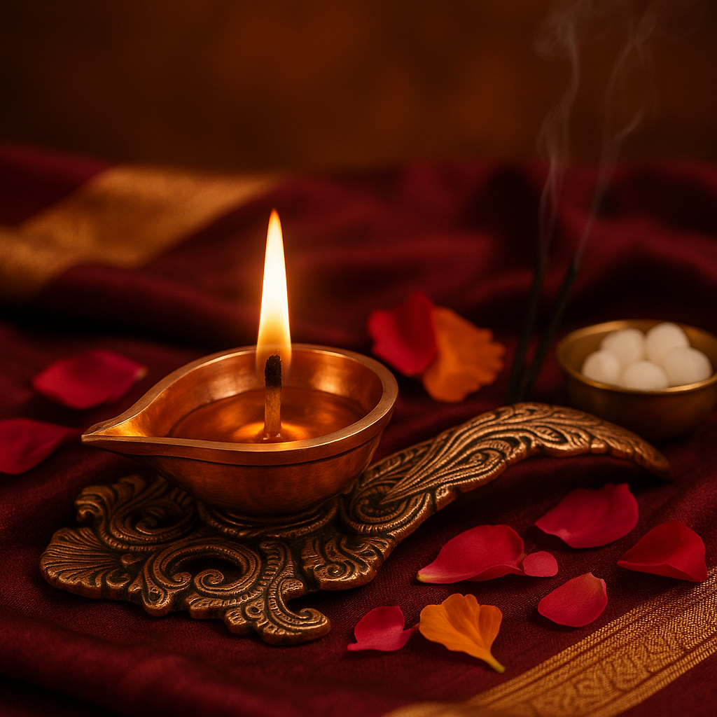 Brass Aarti Diya with Handle