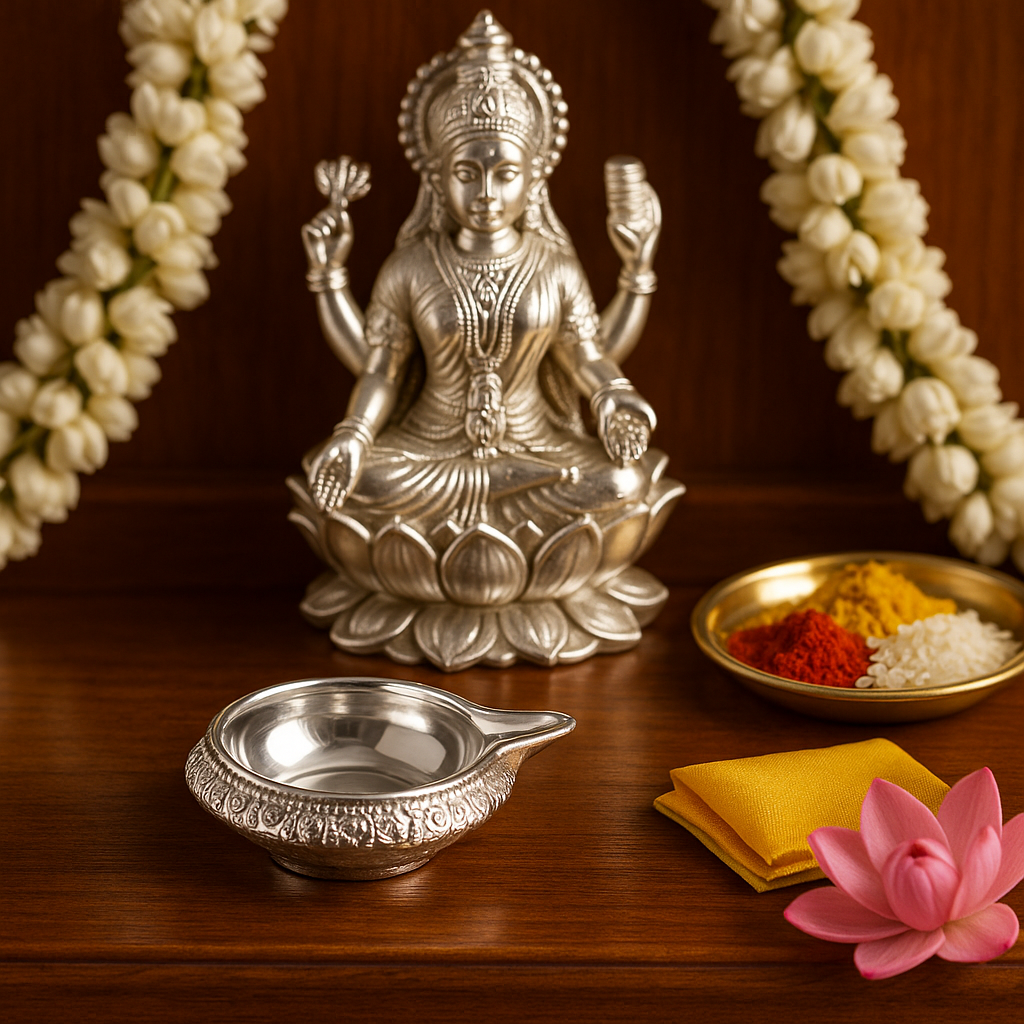 antique silver diya