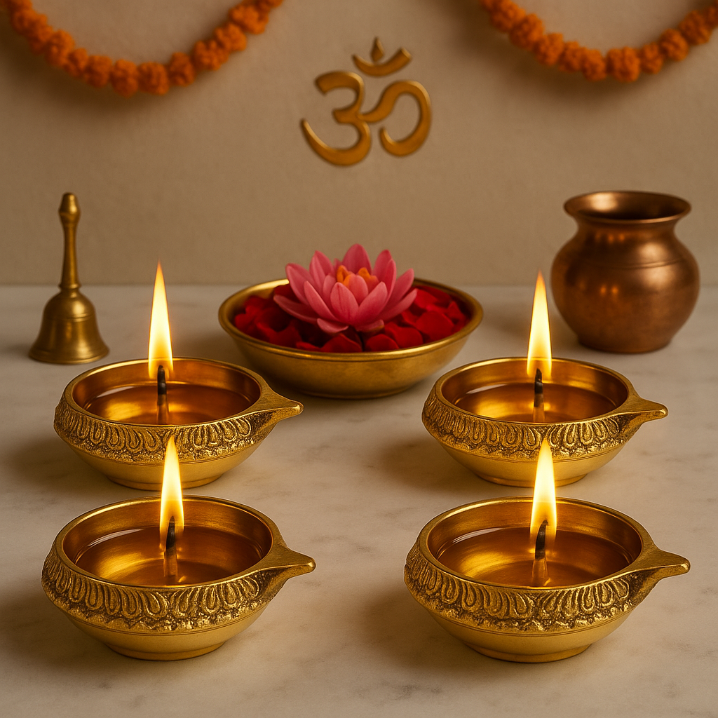 Brass Kuber Diya with Gold Antique Finish