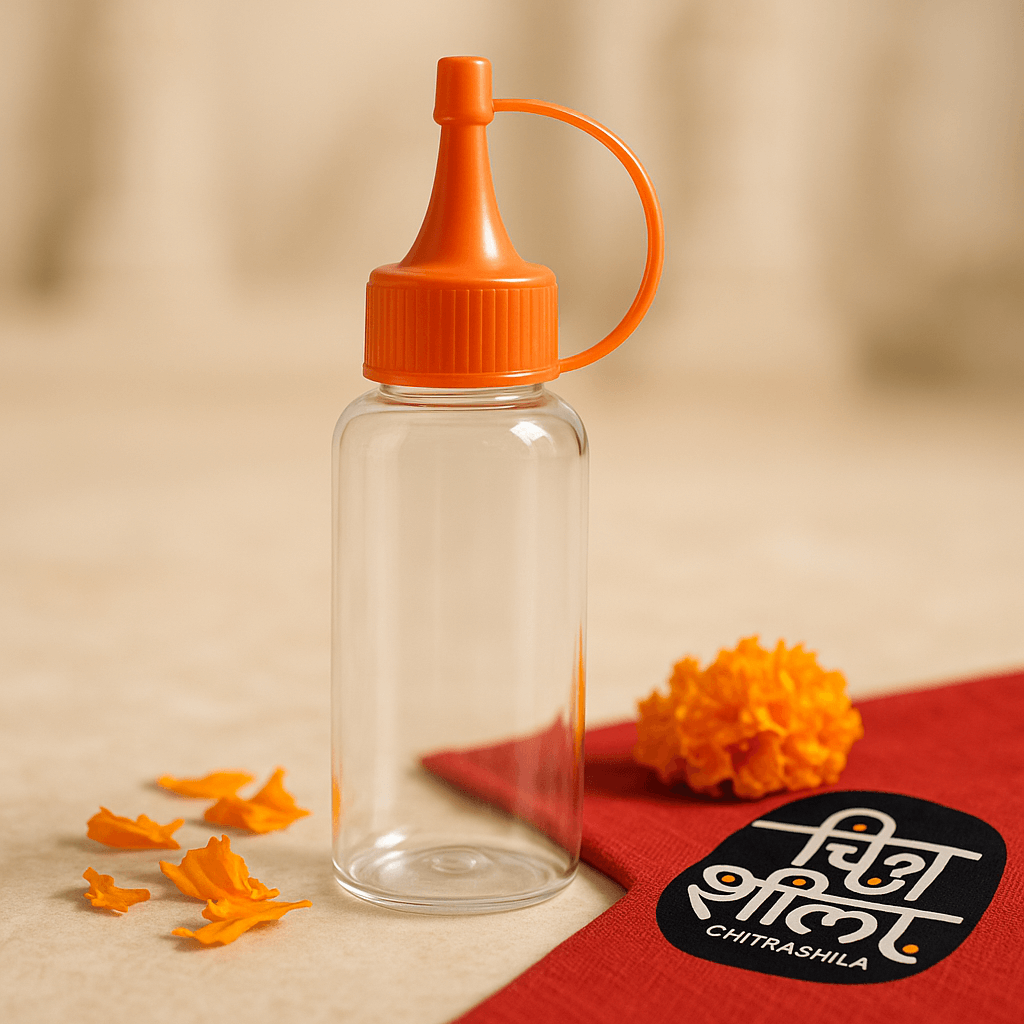 CHITRASHILA® Empty Rangoli Bottle with Swinger Cap - Clear Bottles with Multi-Colored Caps (Pack of 10)