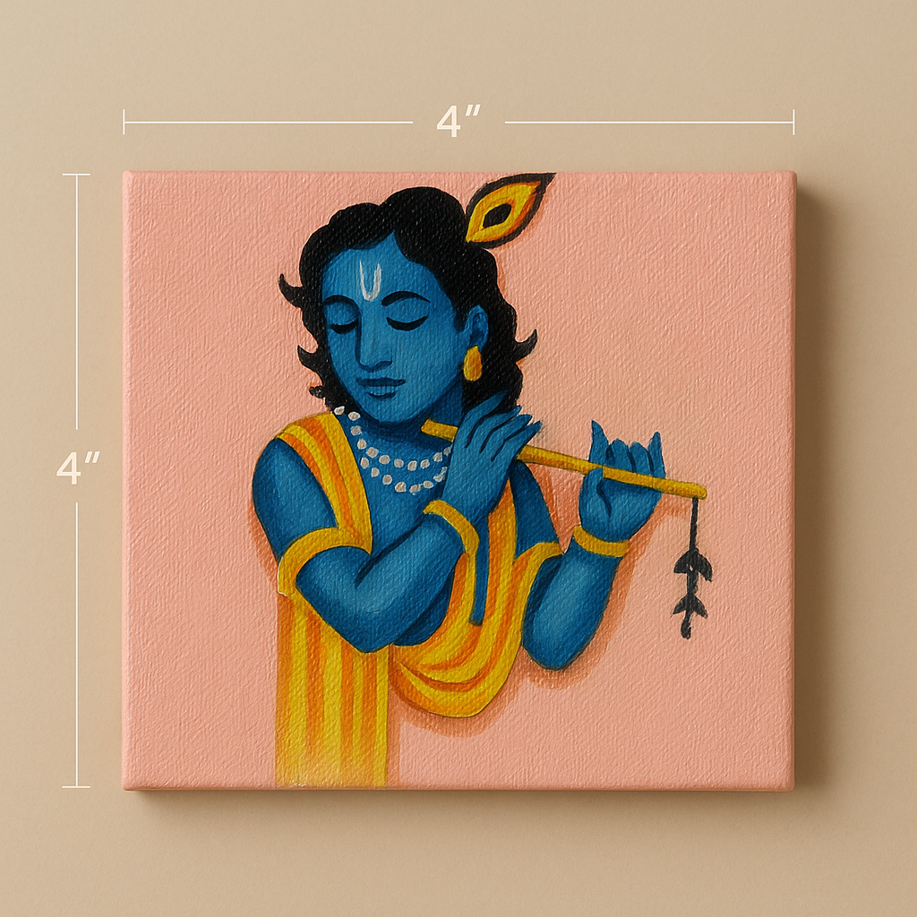 Chitrashila® 4×4 inch Handmade Canvas Painting - Krishna with flute | Devotional Mini Art for Home & Gift Décor