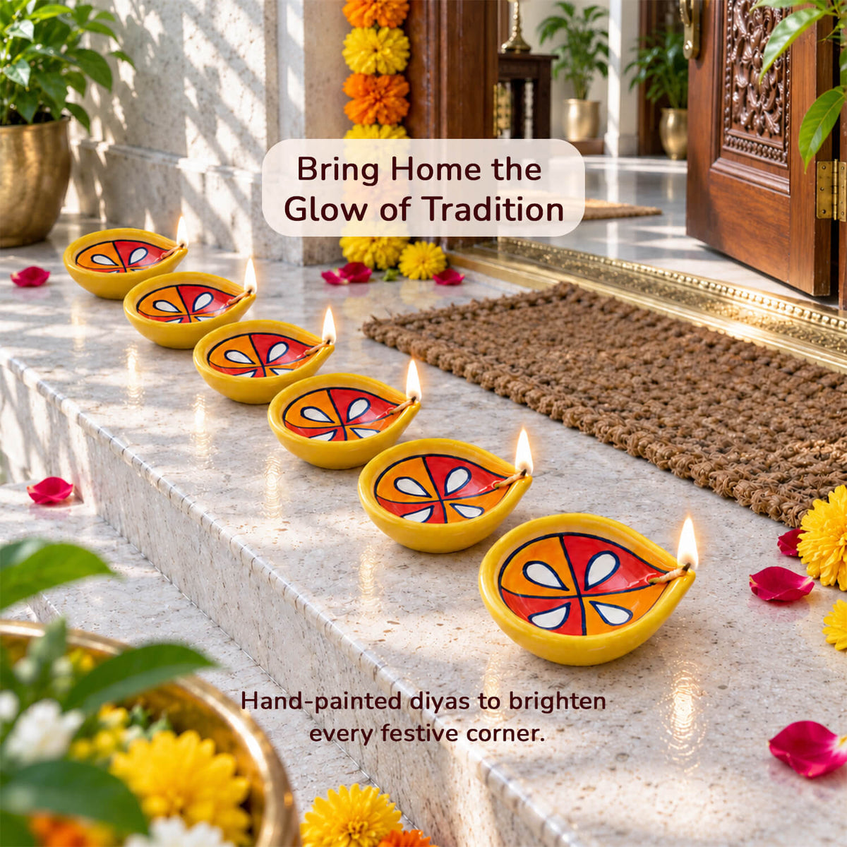 Set of 6 elegant pottery diyas for wedding favours and return gifts