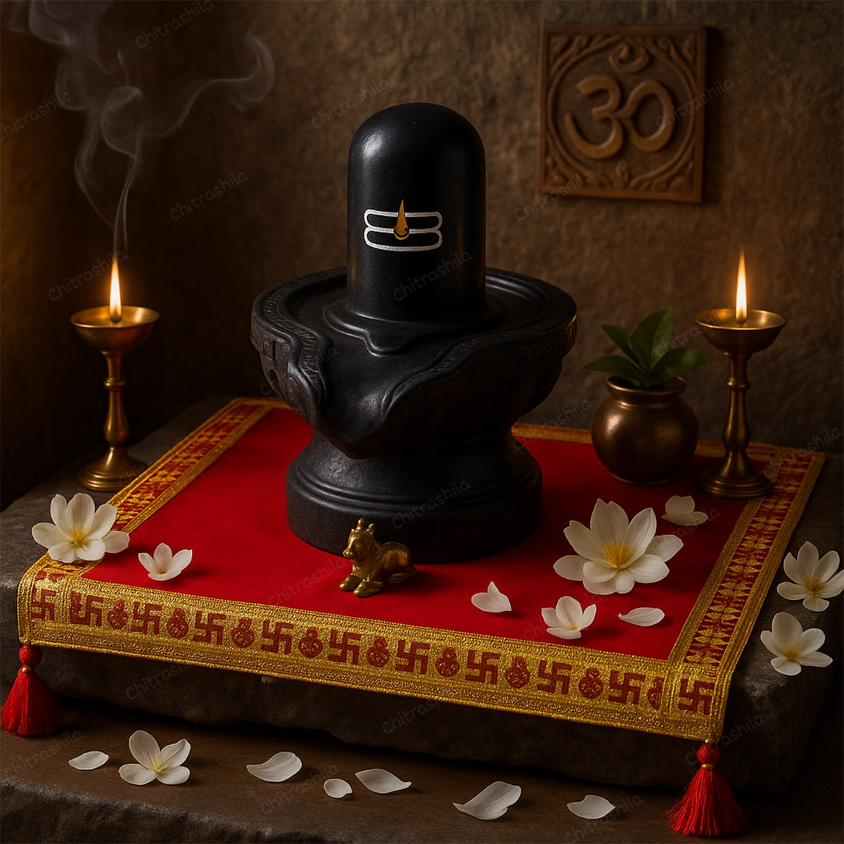Chitrashila Premium Velvet Pooja Aasan for Home Mandir and Temple - Pack of 2