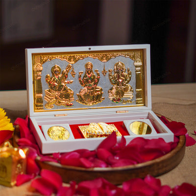 CHITRASHILA® Lakshmi Saraswati Ganpati Gold Plated Pocket Temple For Diwali, House Warming & Return Gift
