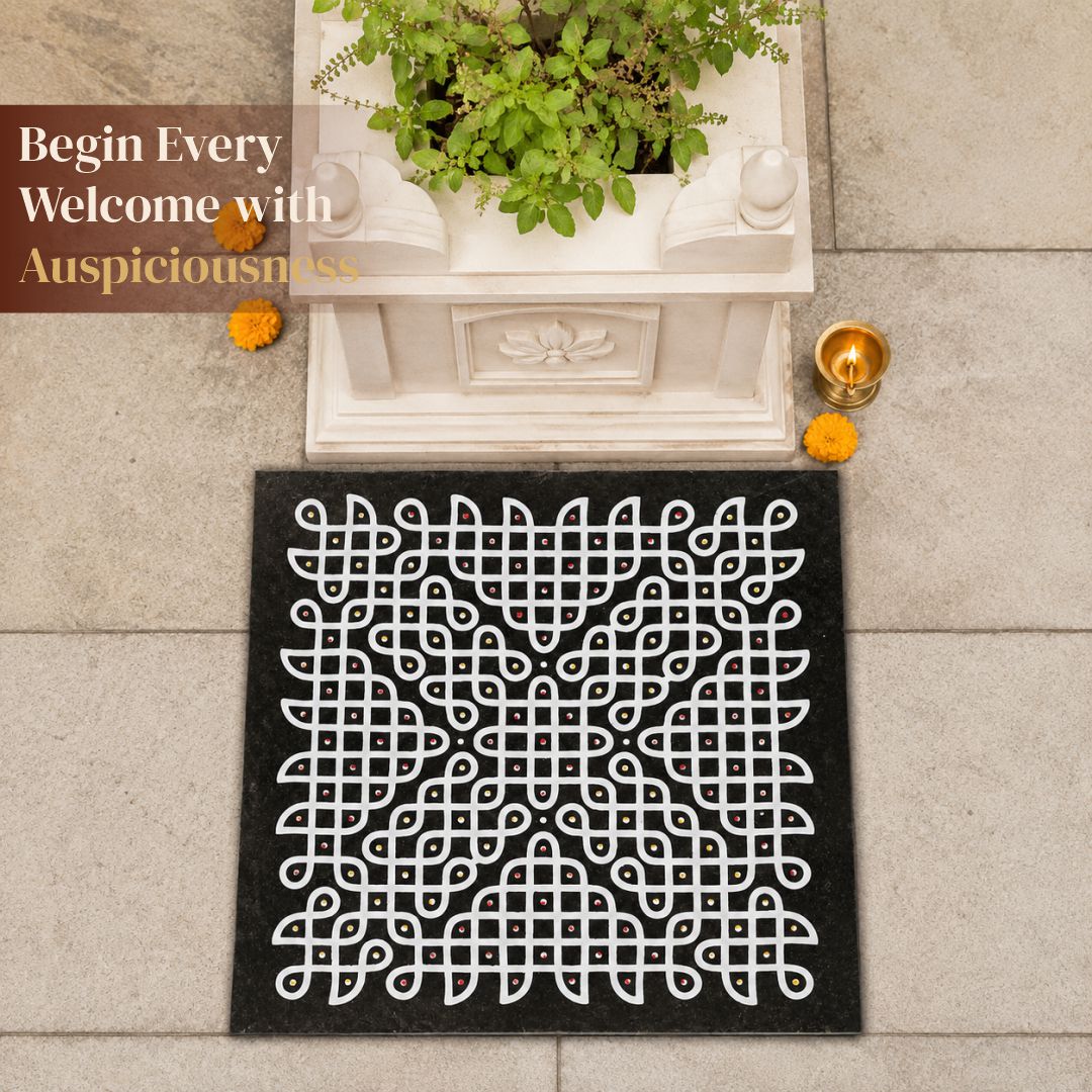 Classic Kolam Rangoli Granite Printed - 12x12 Inch Reusable Design (R-10)