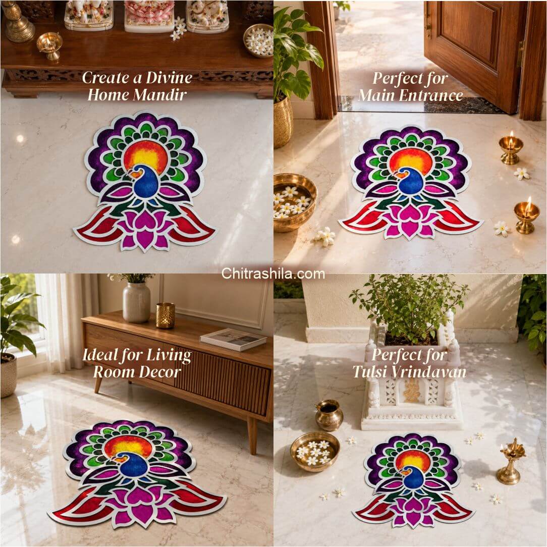 CHITRASHILA® Majestic Peacock MDF Rangoli Mat (12x12 inches)-D06
