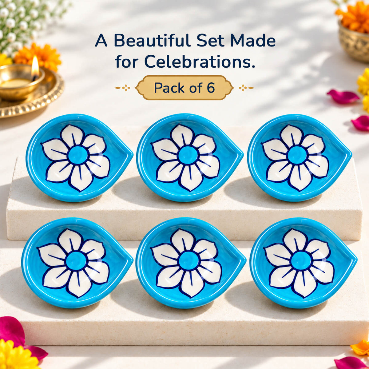 Designer pottery diya closeup showing elegant hand-painted patterns