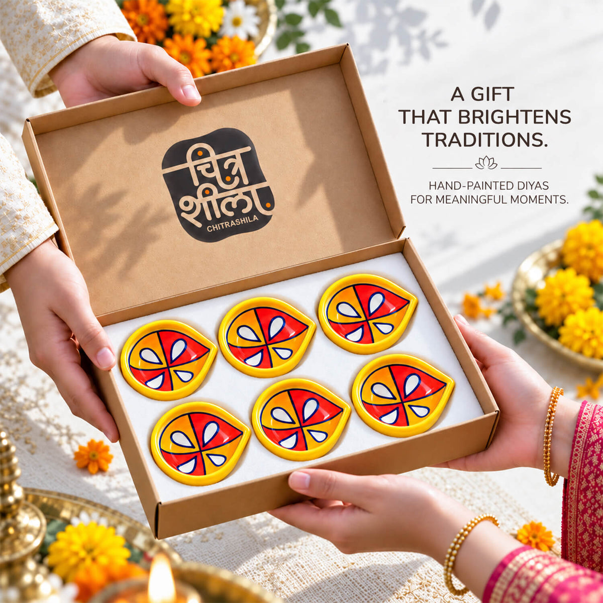 Elegant pottery diyas arranged as premium Diwali gift set