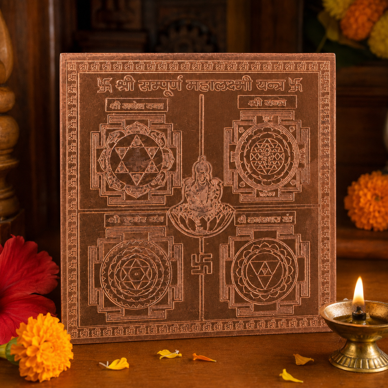 CHITRASHILA® Shree Sampurna Mahalakshmi Yantra - Copper (4*4 inches)