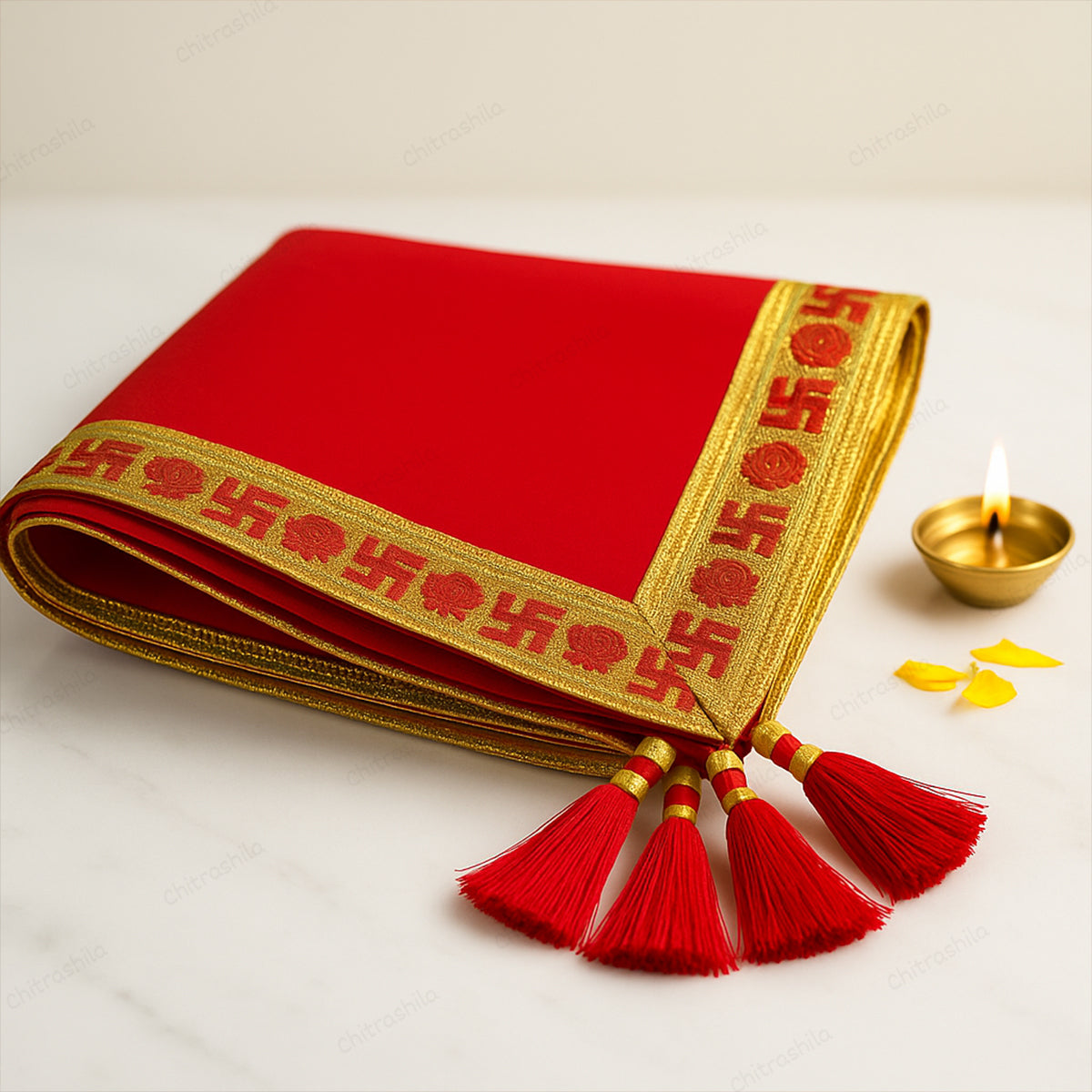 Chitrashila Premium Velvet Pooja Aasan for Home Mandir and Temple - Pack of 2