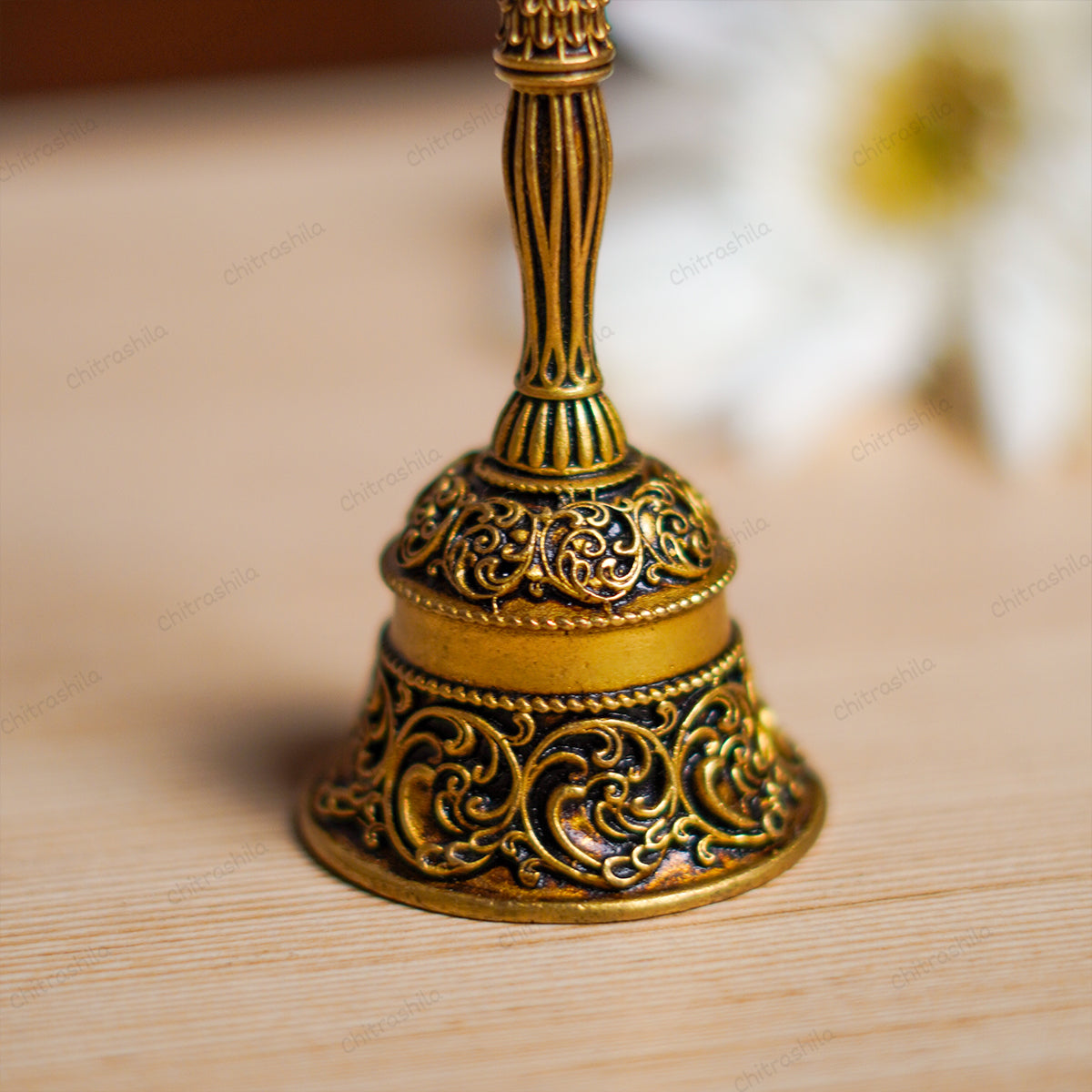 CHITRASHILA® Pure Brass Pooja Ghanti Bell Hanuman Ji Mandir Bell Standard Size Pooja Bell for Home Temple & Office