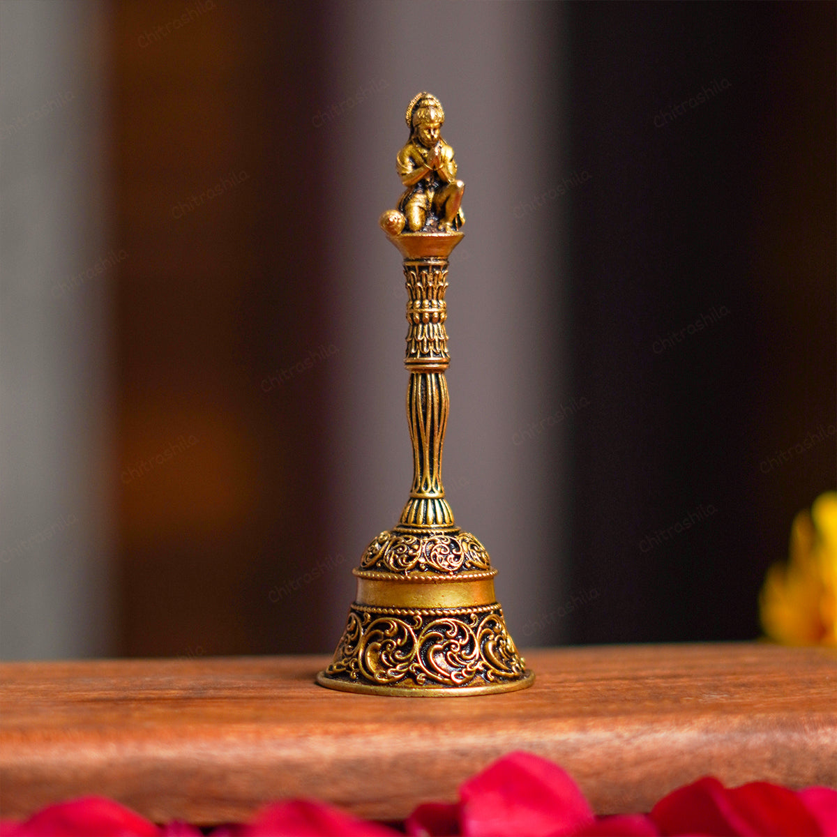 CHITRASHILA® Pure Brass Pooja Ghanti Bell Hanuman Ji Mandir Bell Standard Size Pooja Bell for Home Temple & Office