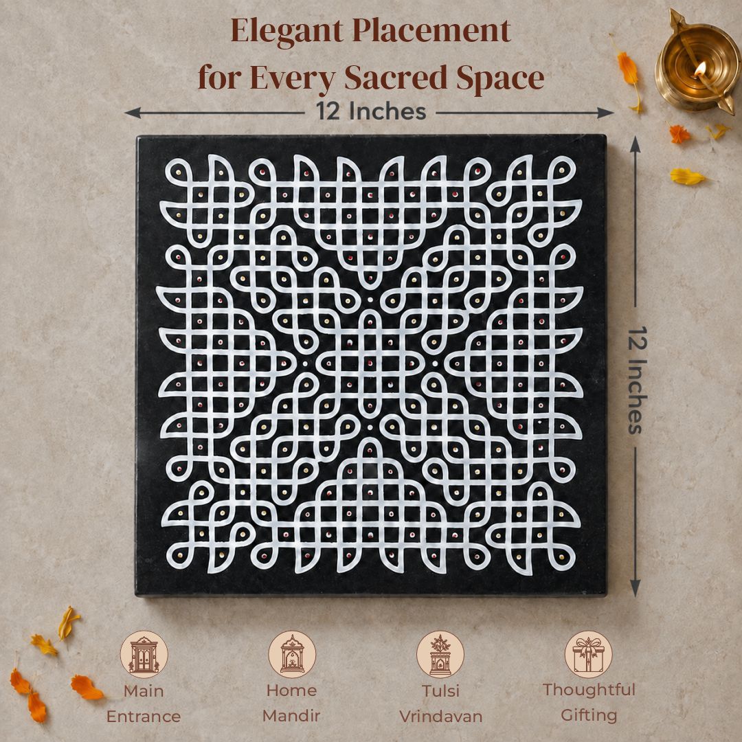 Classic Kolam Rangoli Granite Printed - 12x12 Inch Reusable Design (R-10)