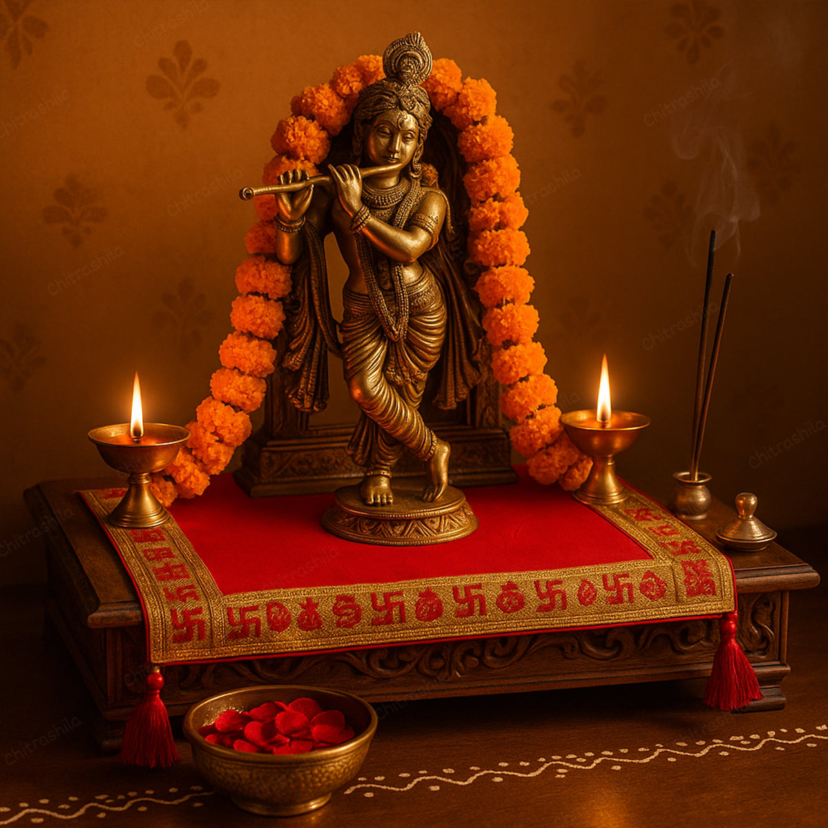 Chitrashila Premium Velvet Pooja Aasan for Home Mandir and Temple - Pack of 2
