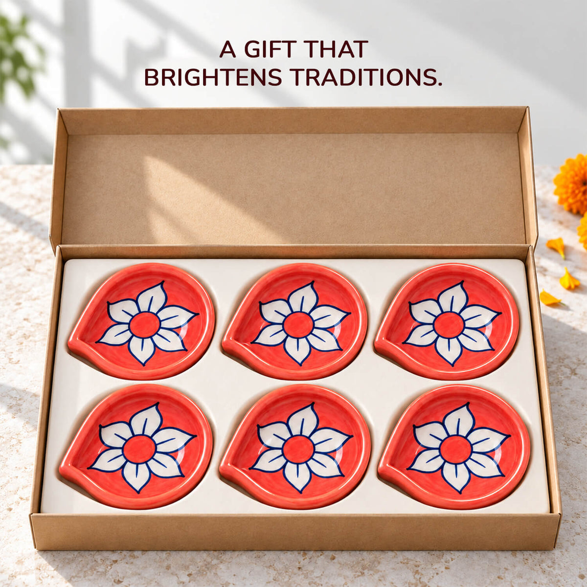 Handcrafted pottery diya arrangement for festive gift hamper