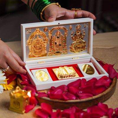 CHITRASHILA® Gold Plated Venkateshwar Charan Paduka Pocket Temple