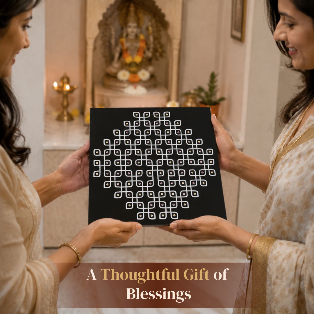 Kolam Dot Rangoli Granite Printed - 12x12 Inch Dotted Design (R-11)