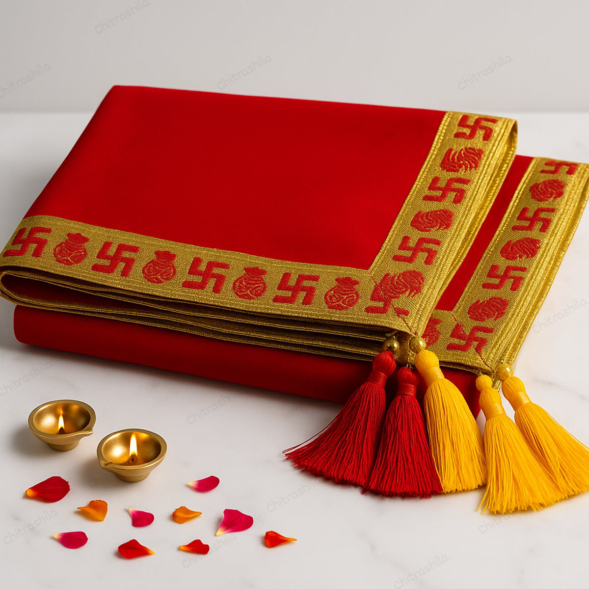 Chitrashila Premium Velvet Pooja Aasan for Home Mandir and Temple - Pack of 2