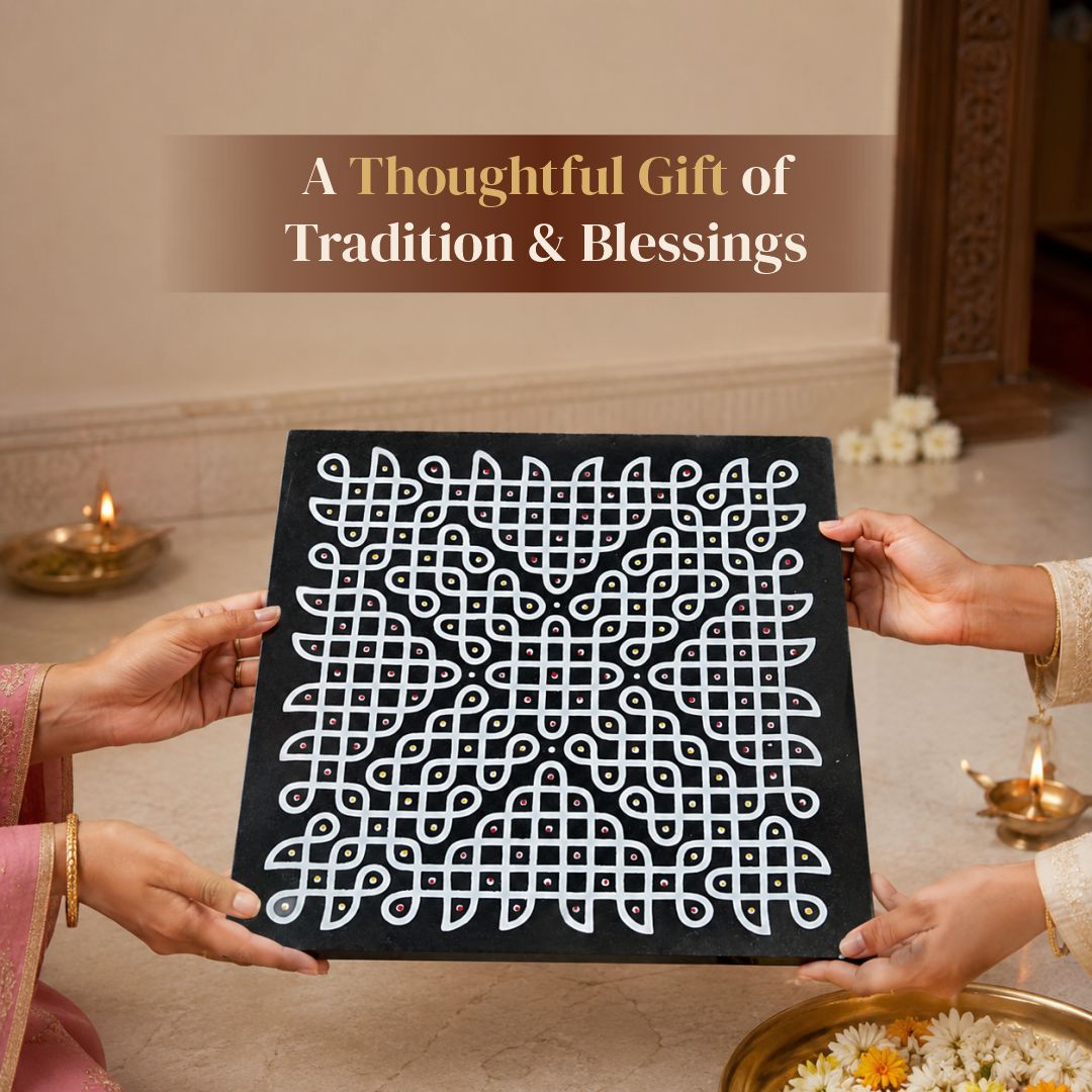 Classic Kolam Rangoli Granite Printed - 12x12 Inch Reusable Design (R-10)