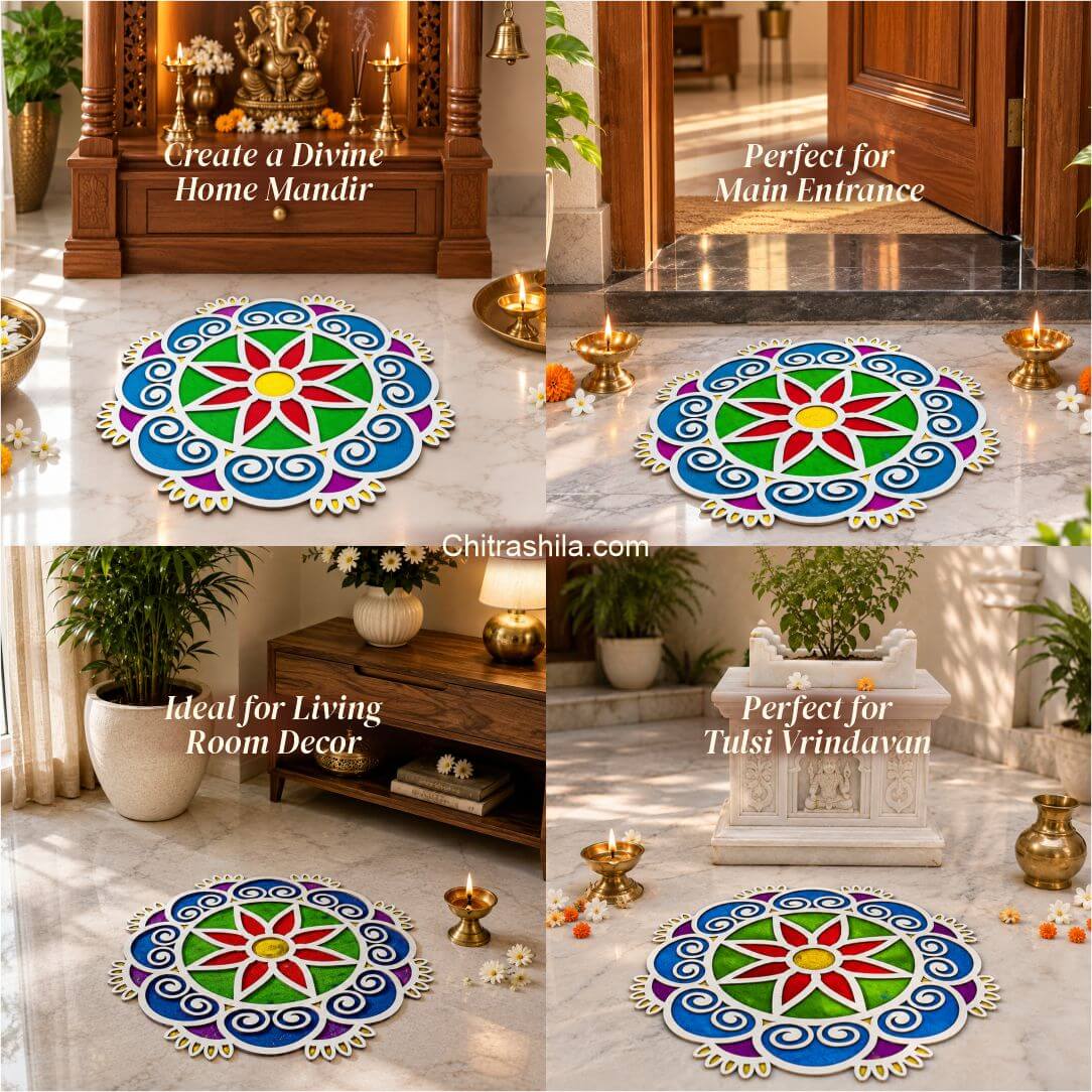 CHITRASHILA® Elegant Beautiful MDF Rangoli Mat (12x12 inches)-D08