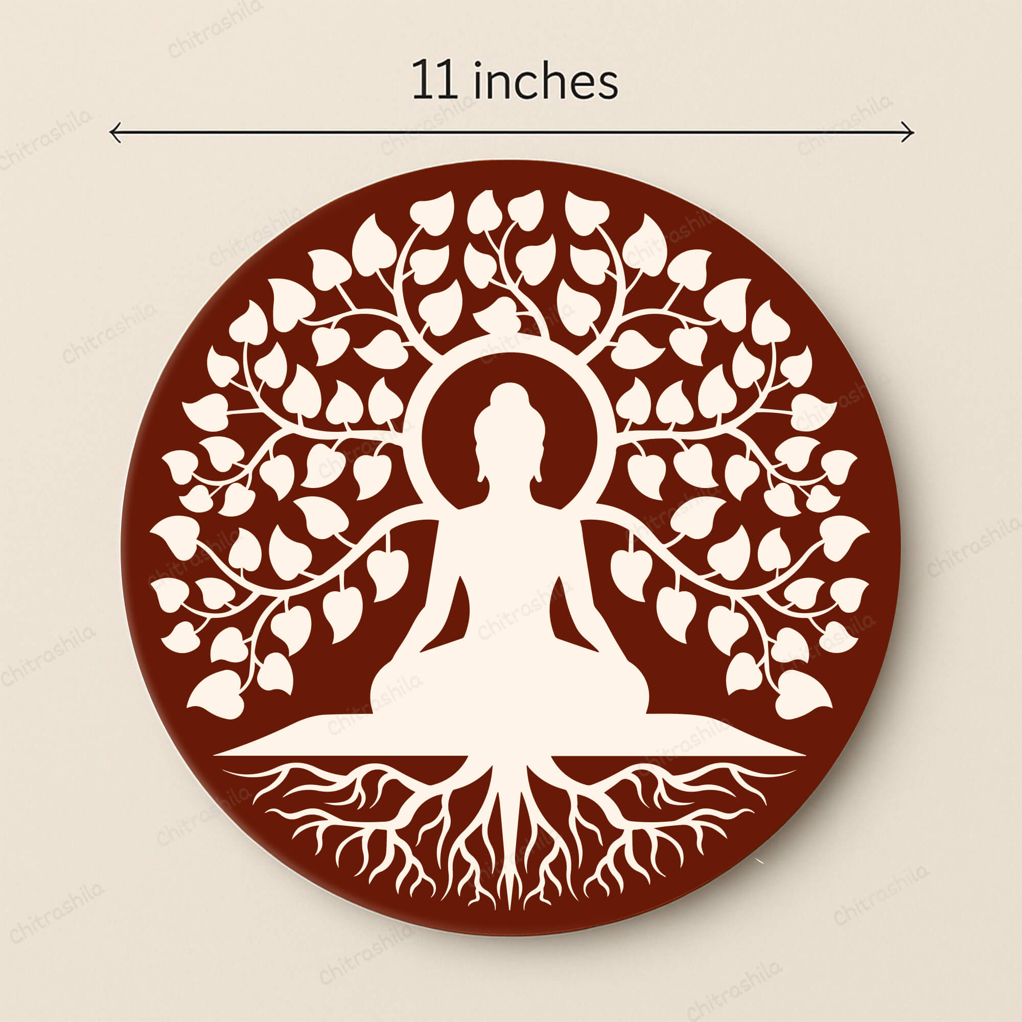 Chitrashila® Gautam Buddha Under Peepal Tree Decor Art Board (11-Inch, Terracotta)(MA-05-T)