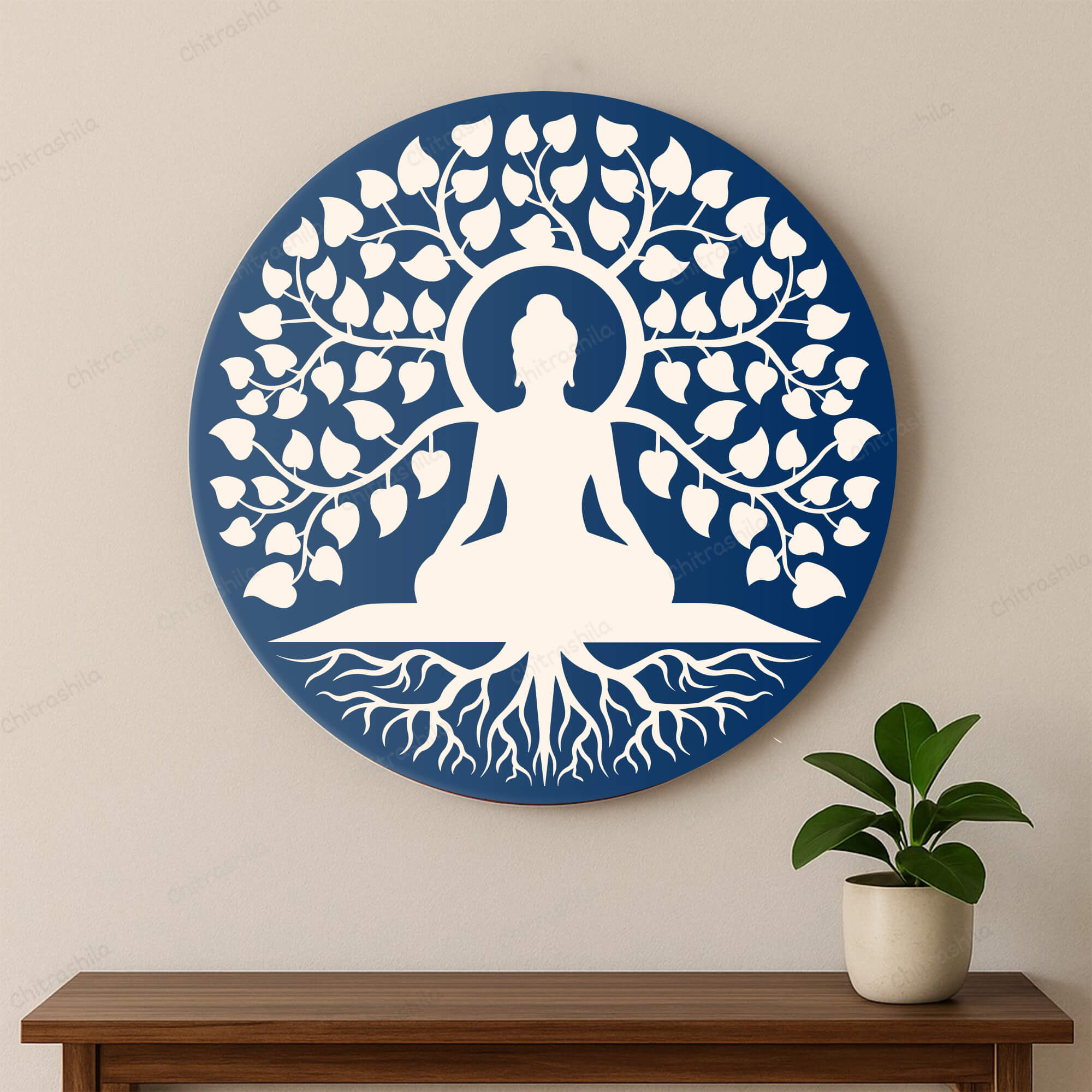 Chitrashila® Gautam Buddha Under Peepal Tree Decor Art Board (11-Inch, Electric Blue)(MA-05-B)