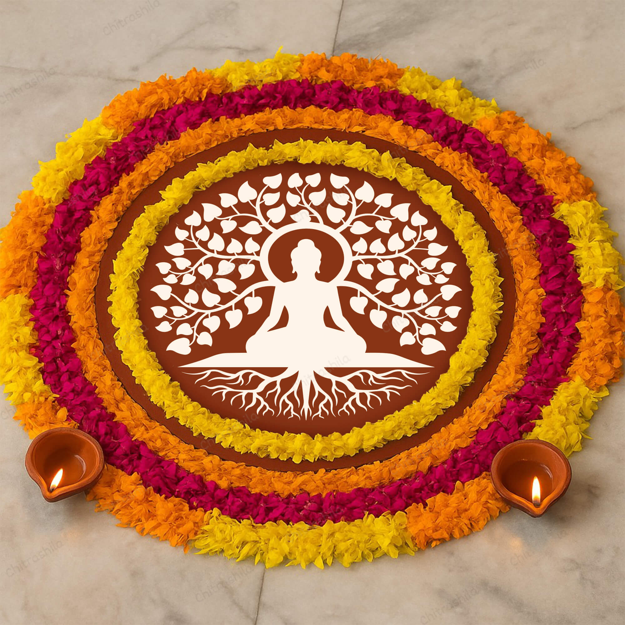 Chitrashila® Gautam Buddha Under Peepal Tree Decor Art Board (11-Inch, Terracotta)(MA-05-T)