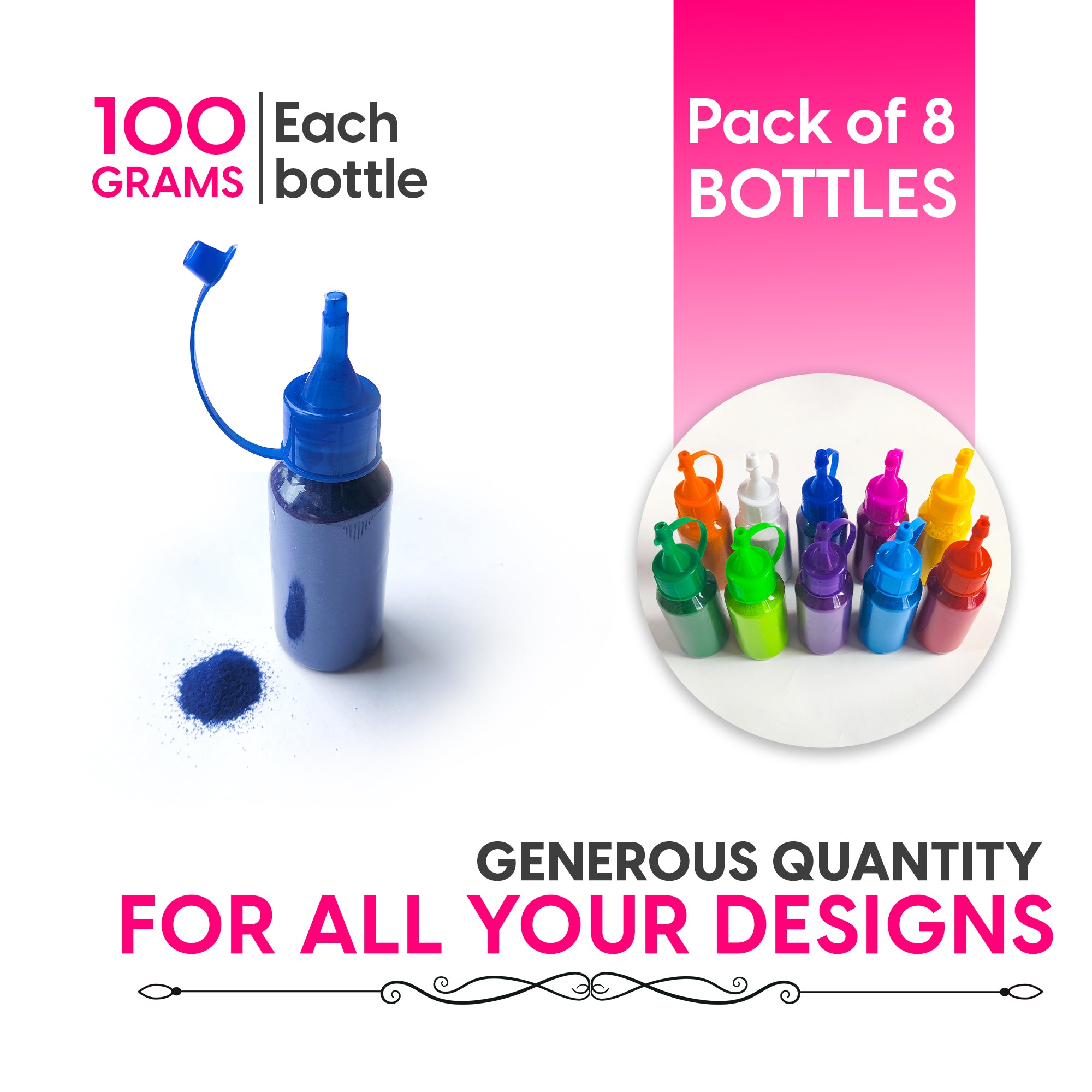 CHITRASHILA® Vibrant Ready-to-Use Rangoli Bottle Kit | Pack of 8 Colors