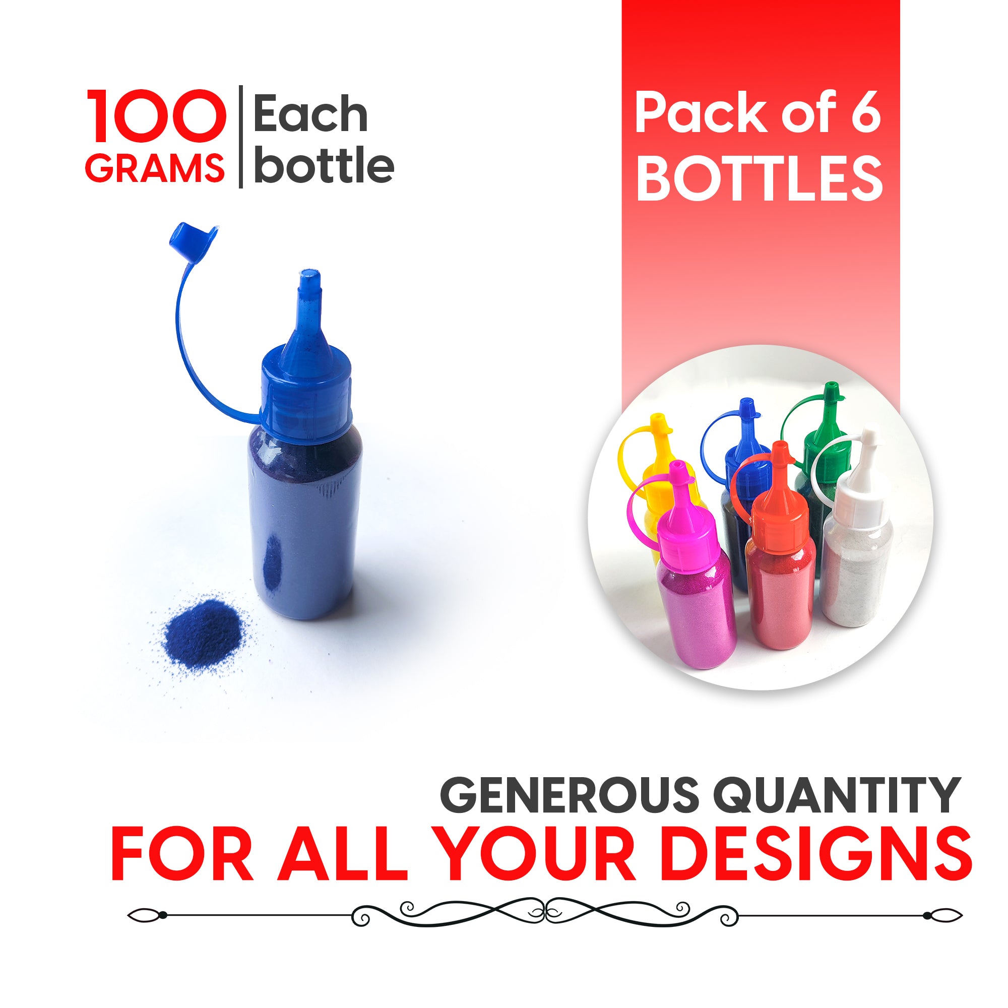 CHITRASHILA® Vibrant Ready-to-Use Rangoli Bottle Kit | Pack of 6 Colors