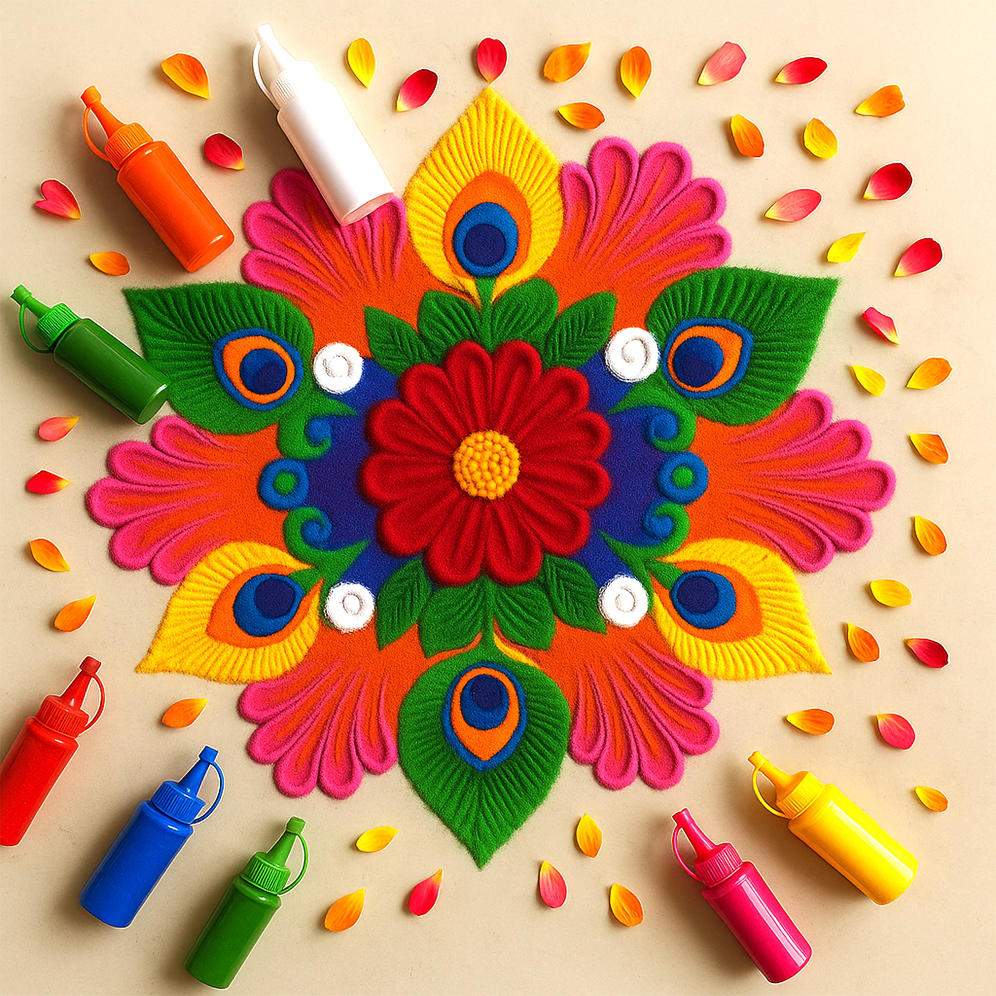 CHITRASHILA® Vibrant Ready-to-Use Rangoli Bottle Kit | Pack of 6 Colors
