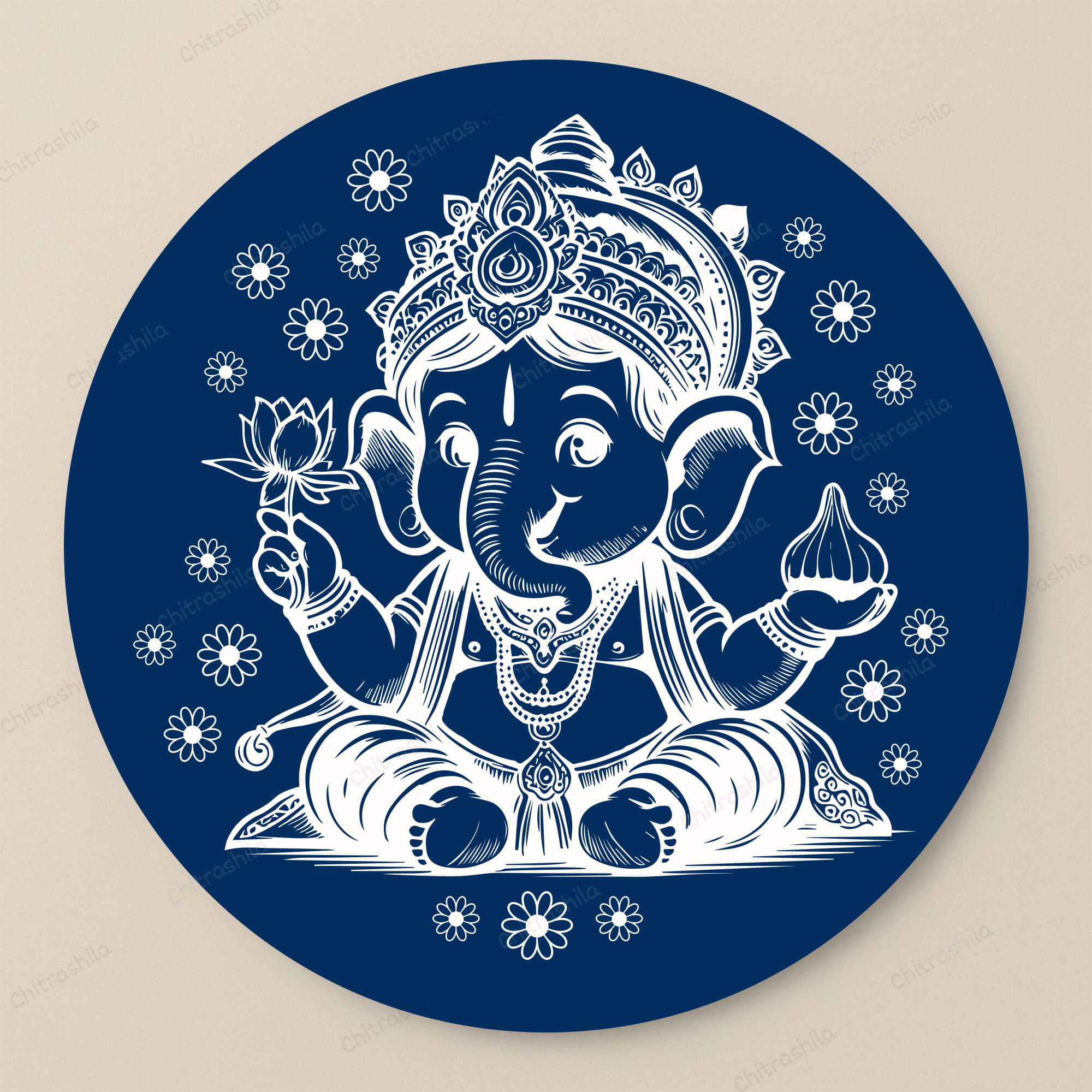 Chitrashila® Divine Echoes Bal Ganesh Art Board (11-Inch, Electric Blue)-(MA-03-B)