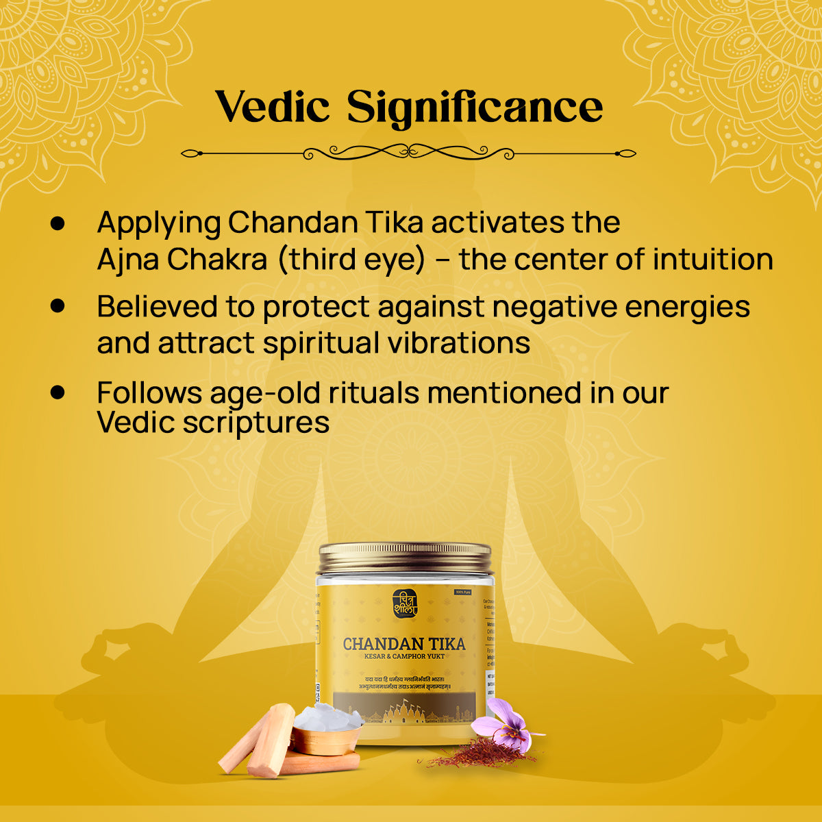 CHITRASHILA® 100% Pure Yellow Chandan Tika with Kesar & Camphor for Daily Use - 100 gms.