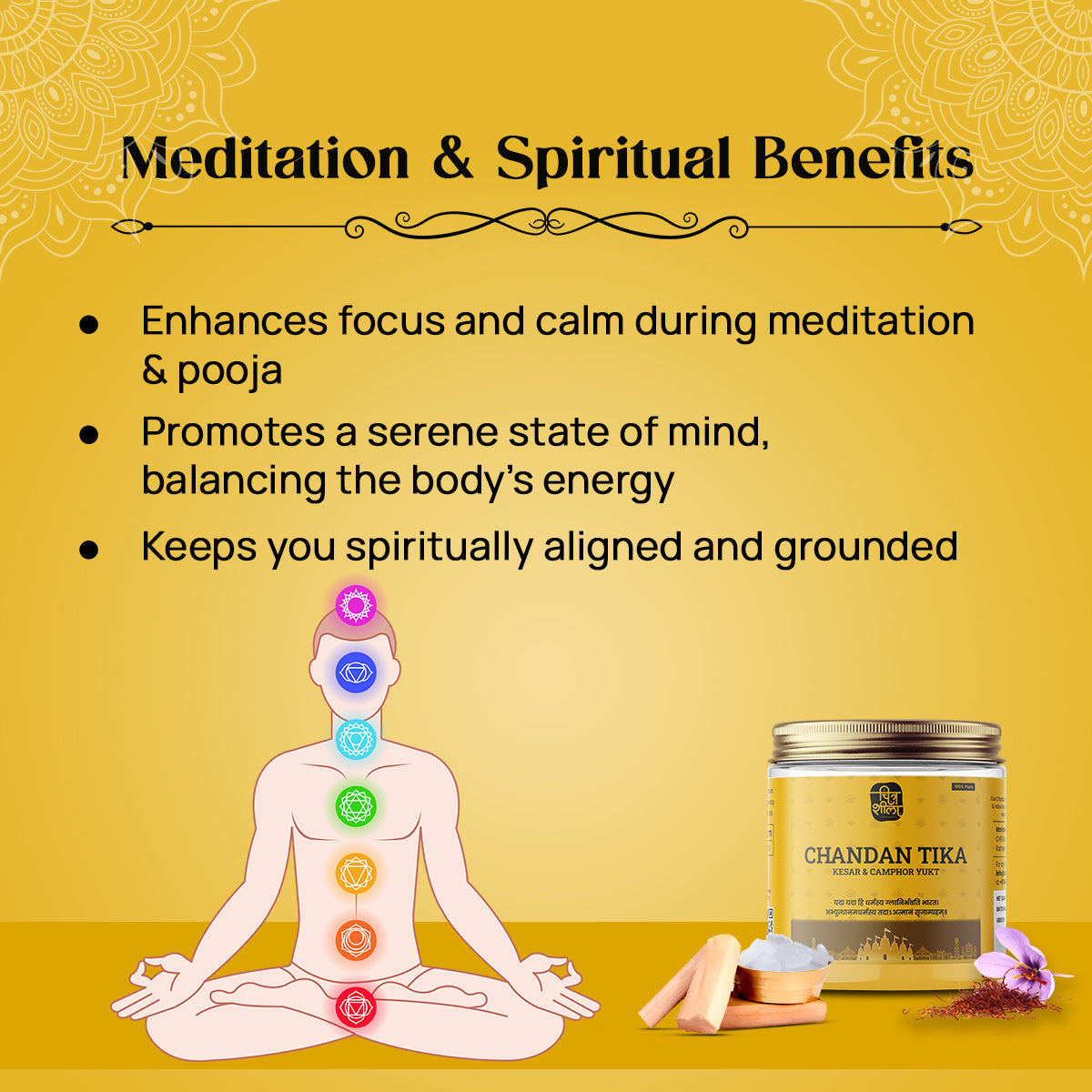 CHITRASHILA® 100% Pure Yellow Chandan Tika with Kesar & Camphor for Daily Use - 100 gms.