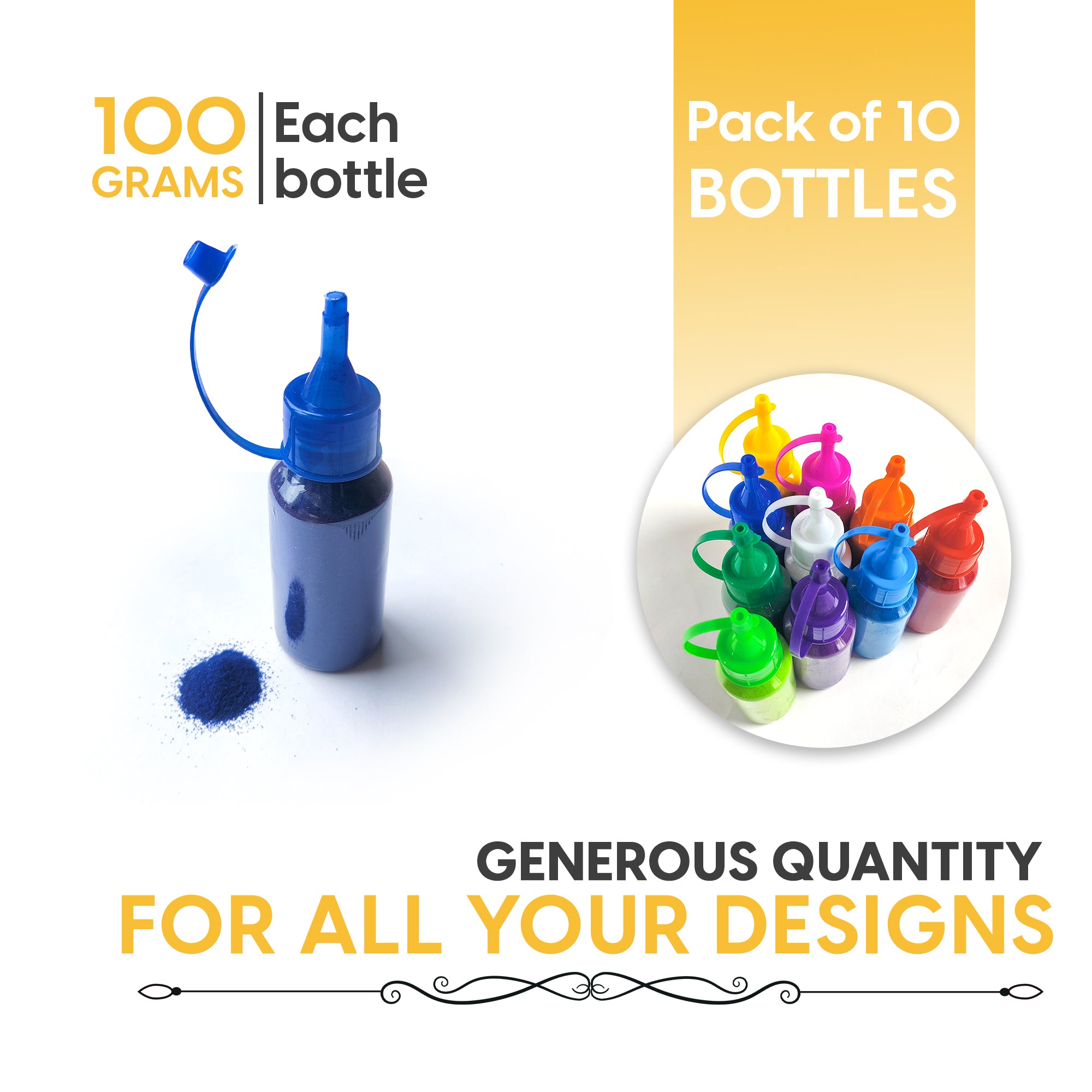 CHITRASHILA® Vibrant Ready-to-Use Rangoli Bottle Kit | Pack of 10 Colors