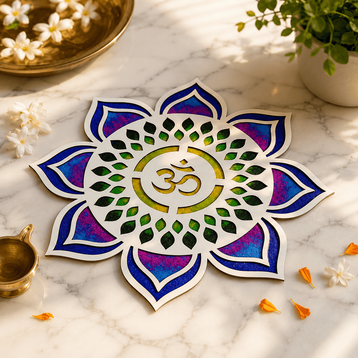 CHITRASHILA® Om Divine MDF Rangoli Mat (12x12 inches)-D07