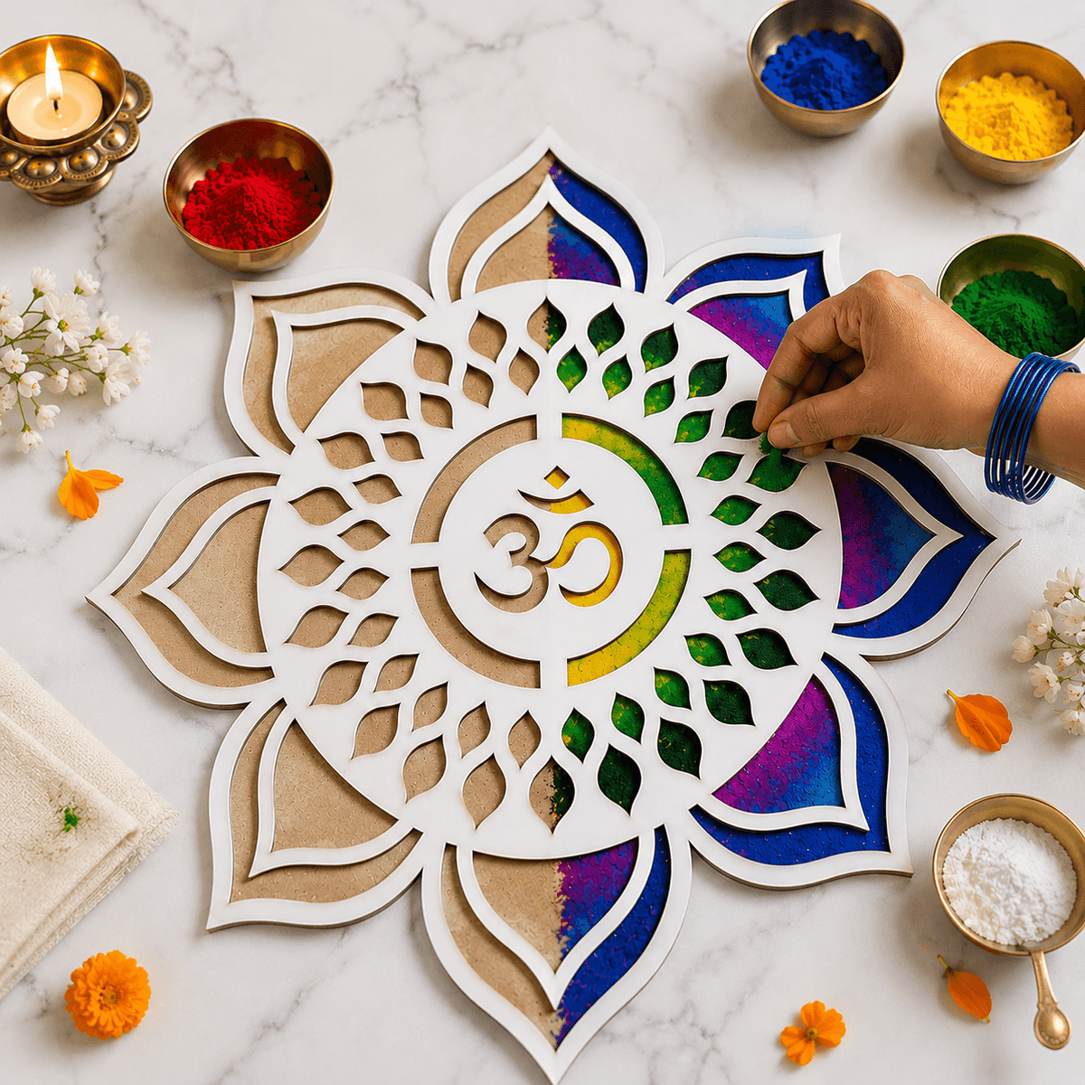 CHITRASHILA® Om Divine MDF Rangoli Mat (12x12 inches)-D07