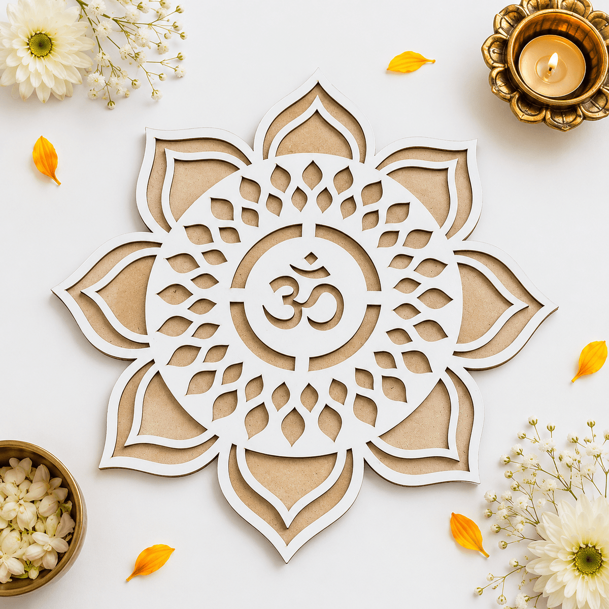 CHITRASHILA® Om Divine MDF Rangoli Mat (12x12 inches)-D07