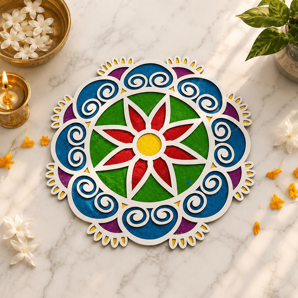 CHITRASHILA® Elegant Beautiful MDF Rangoli Mat (12x12 inches)-D08