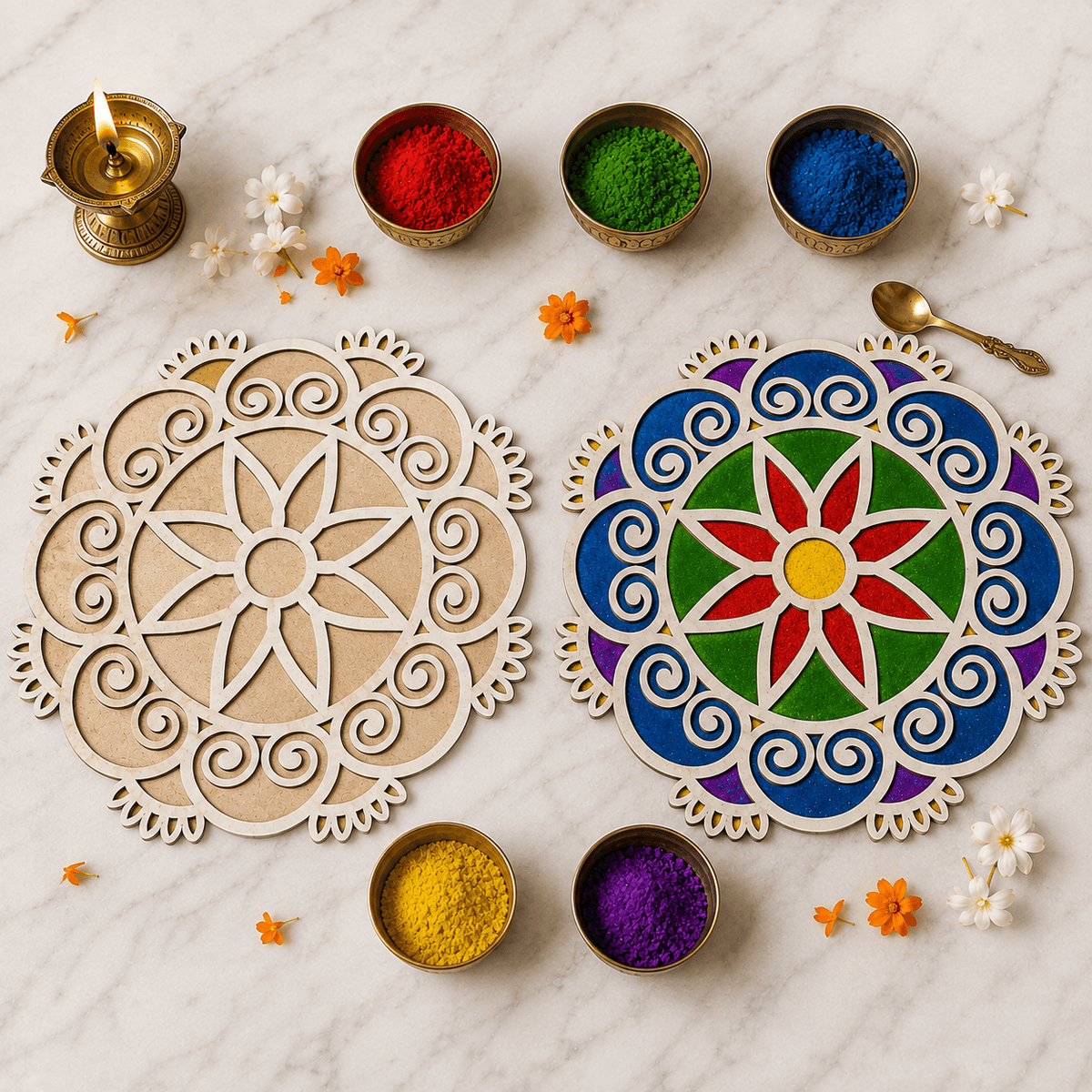 CHITRASHILA® Elegant Beautiful MDF Rangoli Mat (12x12 inches)-D08